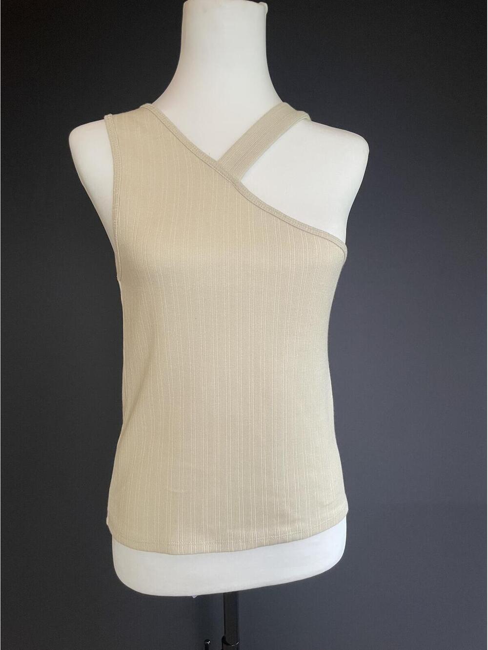 Line & Dot M Beige Ribbed Asymmetrical Tank Cotton 90s Minimalist Quiet Luxury